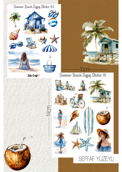 Summer Beach Temalı Şeffaf Sticker Seti 01-02 Ajanda Planlayıcı