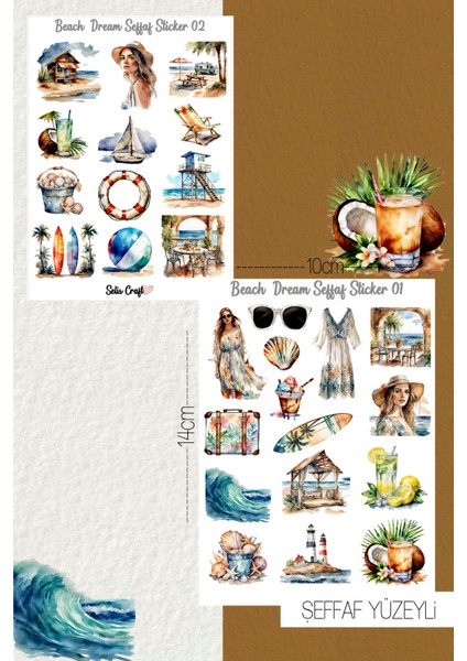 Beach Dream Temalı Şeffaf Sticker Seti 01-02 Ajanda Planlayıcı