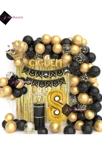6 Harfli Isim Kral Taç 8 Yaş Balonlu Balon Zincirli Doğum Günü Seti Iyi Ki Doğdun