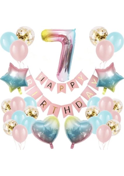 Renkli Folyo Balon Rakam Set Dogum Günü Süsü Yaş 7