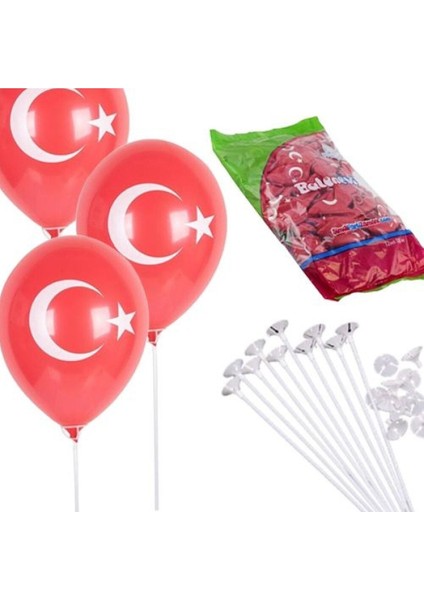 Ayyıldızlı Balon 50 Adet Balon Çubuğu ve Başlığı 50 Adet
