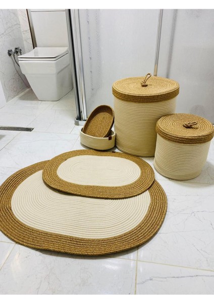 Jüt,hasır,6 Li,banyo Paspas Takımı,bohem Tarzı Banyo Takımı,iskandinav Paspas/sepet