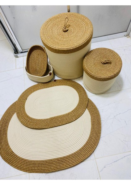 Jüt,hasır,6 Li,banyo Paspas Takımı,bohem Tarzı Banyo Takımı,iskandinav Paspas/sepet modelleri
