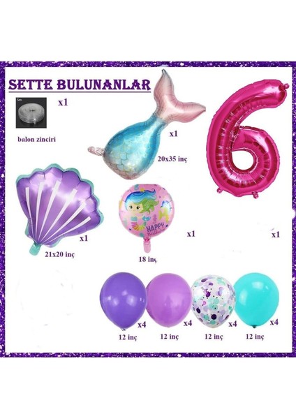 Küçük 6 Yaş Deniz Kızı Temalı Doğum Günü Parti Kutlama Seti Konsept fiyatları
