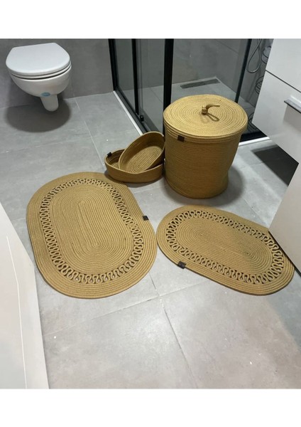 Jüt,hasır,5 Lı,banyo Paspas Takımı,bohem Tarzı Banyo Takımı,iskandinav Paspas/sepet