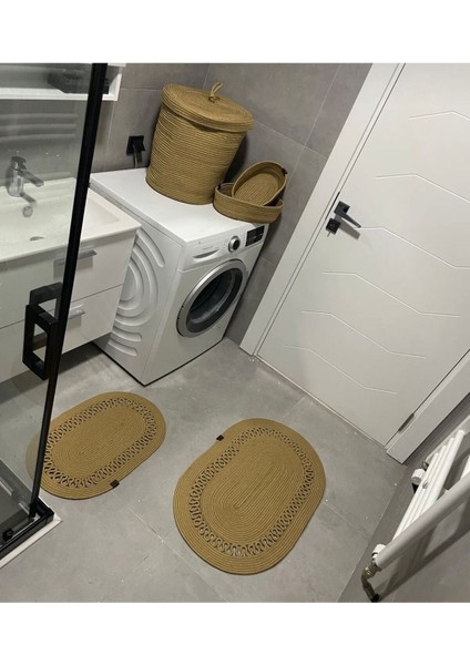 Jüt,hasır,5 Lı,banyo Paspas Takımı,bohem Tarzı Banyo Takımı,iskandinav Paspas/sepet