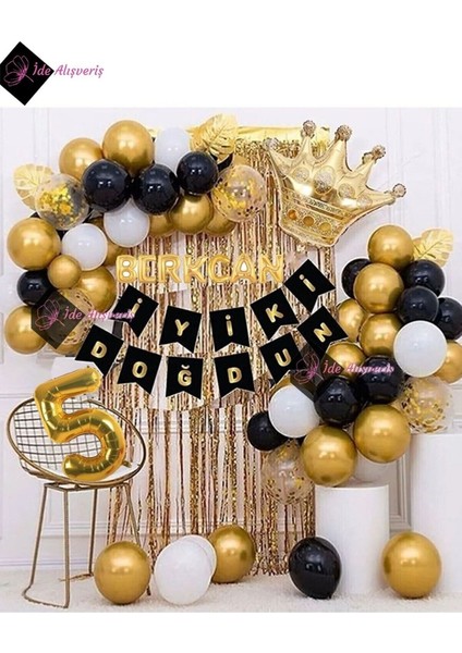 8 Harfli Isim ve 5 Yaş, Kral Taçlı Balon Zinciri Doğum Günü Seti Iyi Ki Doğdun Doğum Günü Lüks Seti