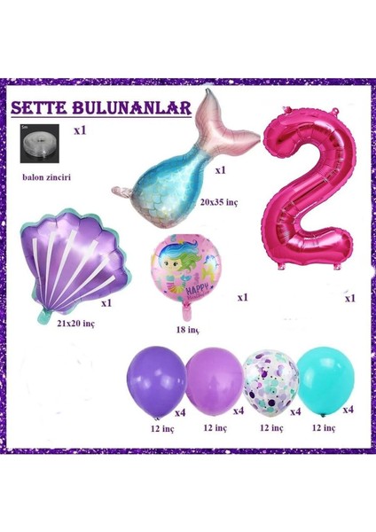 Küçük 2 Yaş Deniz Kızı Temalı Doğum Günü Parti Kutlama Seti Konsept