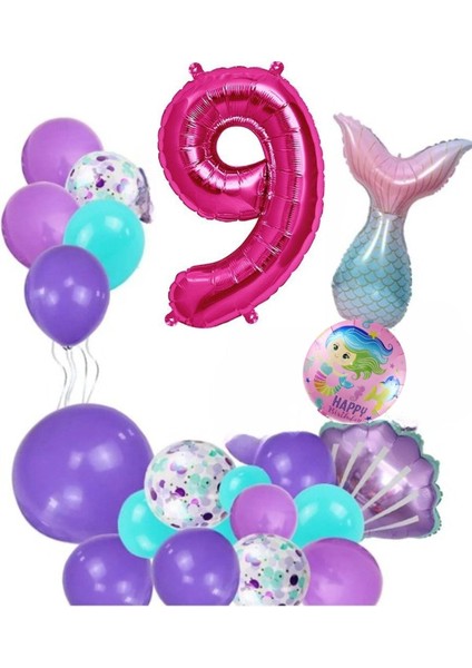 Küçük 9 Yaş Deniz Kızı Temalı Doğum Günü Parti Kutlama Seti Konsept modelleri