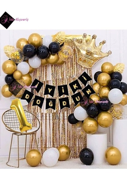 1 Yaş Kral Taçlı Balon Zinciri Doğum Günü Seti Iyi Ki Doğdun Doğum Günü