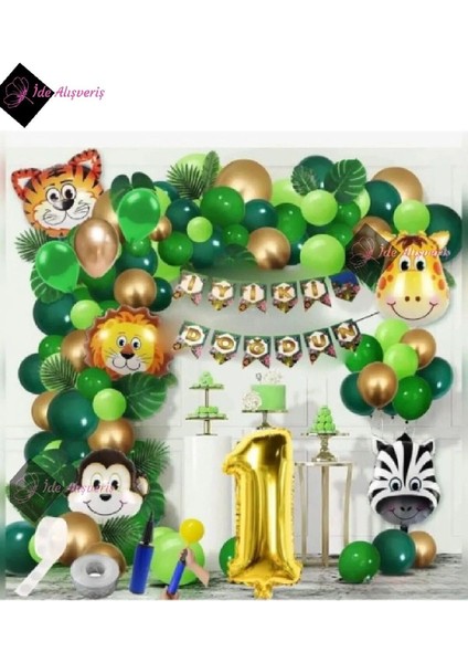 1 Yaş Safari Temalı Folyo Lüks Zincir Balon Seti