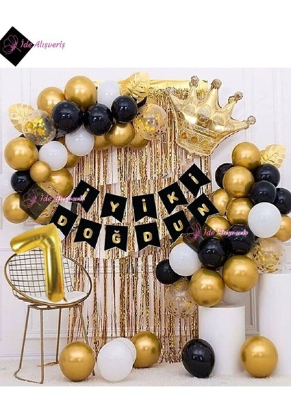 7 Yaş Kral Taçlı Balon Zinciri Doğum Günü Seti Iyi Ki Doğdun Doğum Günü