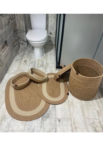 Jüt,hasır,5 Lı,banyo Paspas Takımı,bohem Tarzı Banyo Takımı,iskandinav Paspas/sepet