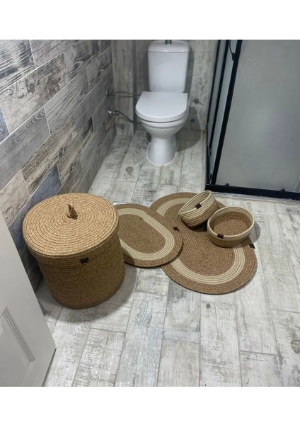 Jüt,hasır,5 Lı,banyo Paspas Takımı,bohem Tarzı Banyo Takımı,iskandinav Paspas/sepet fiyatları