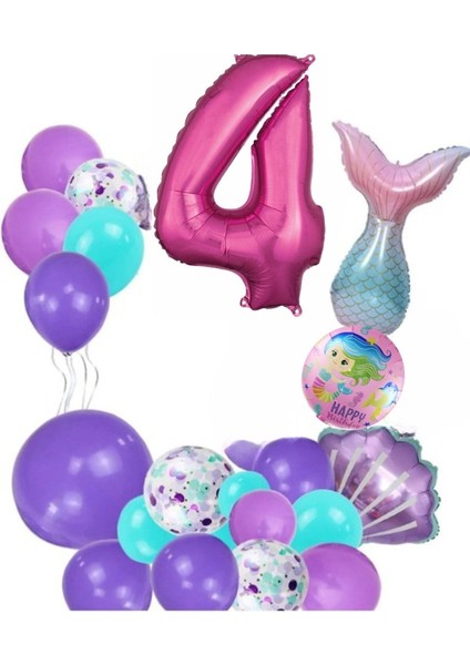 Küçük 4 Yaş Deniz Kızı Temalı Doğum Günü Parti Kutlama Seti Konsept modelleri