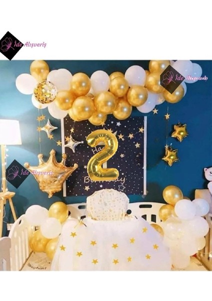 Kral Taçlı -2 Yaş Gold Zincir Balon Doğum Günü Seti