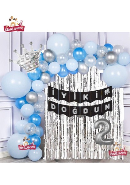 Gümüş Kral Taçlı 2 Yaş Balonlu Balon Zincirli Doğum Günü Seti Iyi Ki Doğdun fiyatları