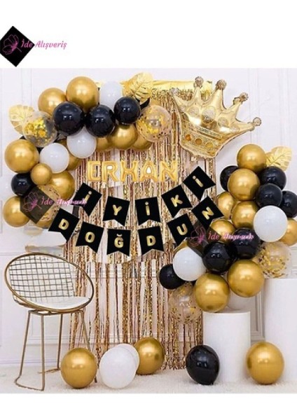 5 Harfli Isim Kral Taçlı Balon Zinciri Doğum Günü Seti Iyi Ki Doğdun Doğum Günü Lüks Set