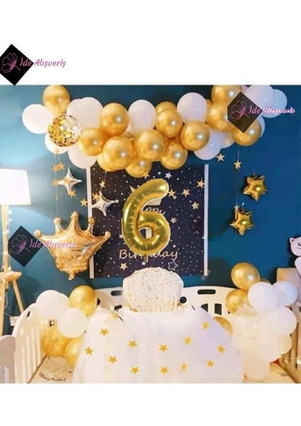 Kral Taçlı -6 Yaş Gold Zincir Balon Doğum Günü Seti