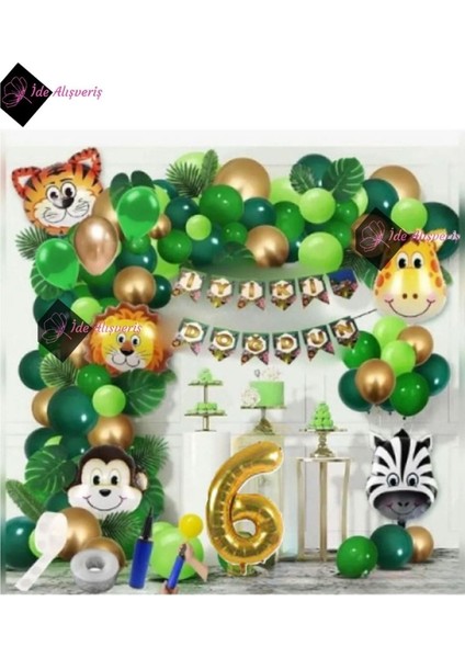6 Yaş Safari Temalı Folyo Lüks Zincir Balon Seti