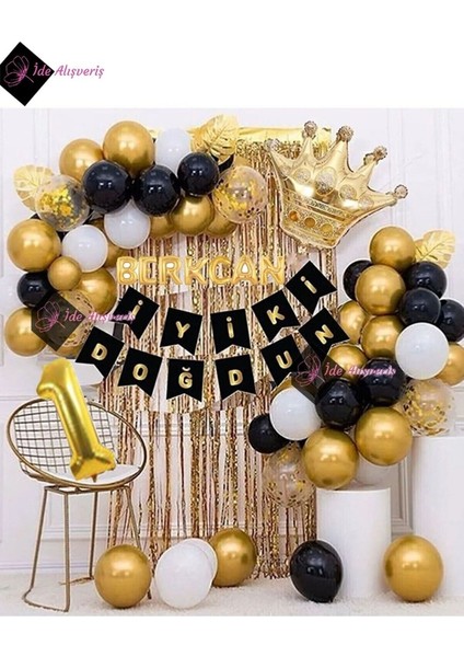 8 Harfli Isim ve 1 Yaş, Kral Taçlı Balon Zinciri Doğum Günü Seti Iyi Ki Doğdun Doğum Günü Lüks Seti