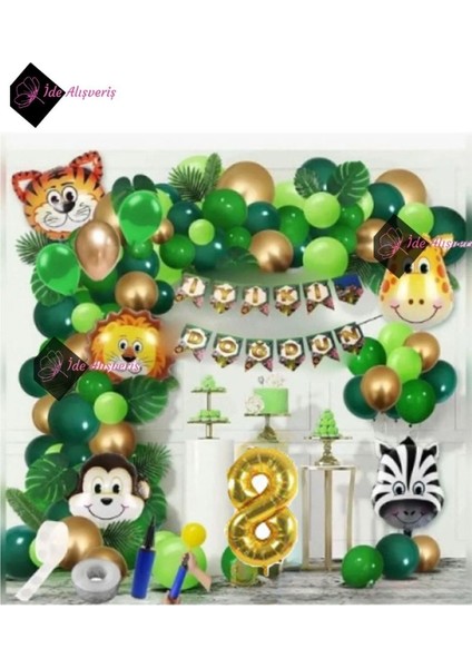 8 Yaş Safari Temalı Folyo Lüks Zincir Balon Seti