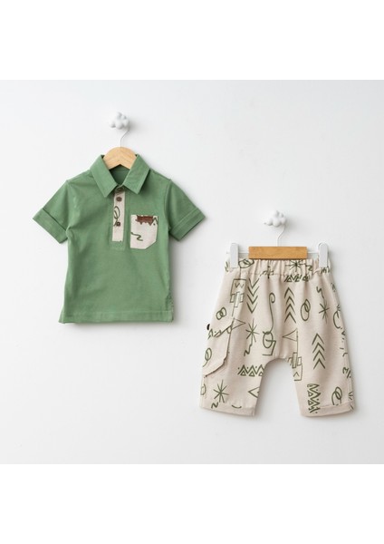 Baby Fou Etnik Desen Polo Yaka Pantolon Takım