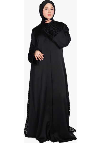 Harika Wear Çiçeklerle Işlemeli Siyah Abaya Ferace