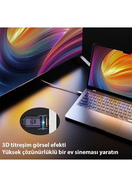 Manyetik Mıknatıslı 1 Metre 8k 60Hz Hdmi To Hdmi Görüntü Aktarım Kablosu, 48GBPS 2.1uhd Hdmi