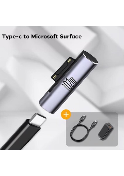 3A 102W Microsoft Surface Pro 3,4,5,6,7,8, Ile Uyumlu Type C Şarj Çevirici Adaptör, Akım ve Isı Korumalı