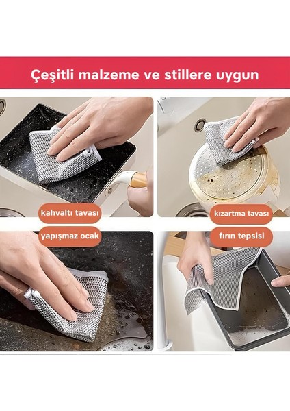 3 Adet Çift Taraflı Çok Amaçlı Tel Temizlik Bezi | Mutfak, Lavabo, Tezgah, Ocak Bezi 20X20 cm