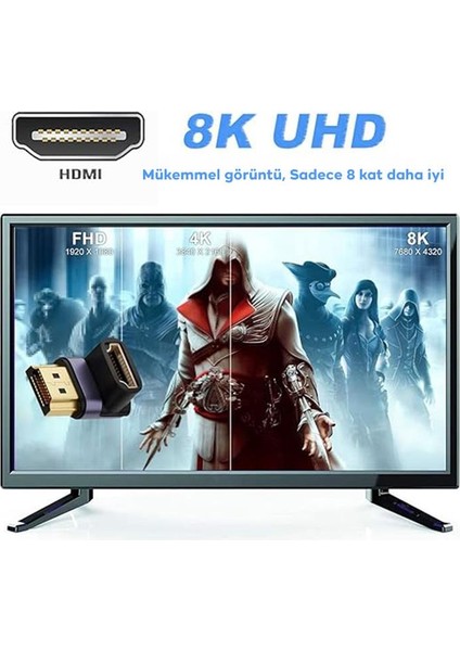 90 Derece Hdmi To 8k 60Hz Hdmi Çevirici Adaptör, 1k,2k,4k Hdmi Girişi 8k Hdmi Dönüştürücü Başlık