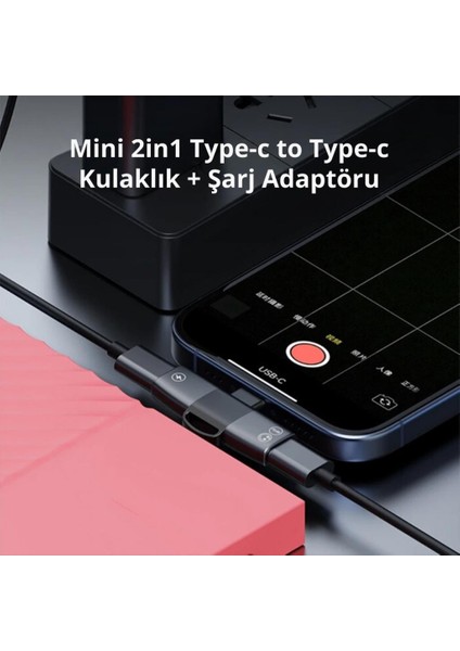 Type C To 2x Type C Girişli Şarj ve Kulaklık Çoğaltıcı Adaptörü, 30W Şarj Destekli Çoğaltıcı