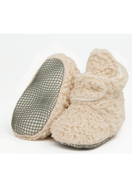 Teddy Bebek Pandufu, Kaydırmaz Taban, Organik Pamuk Astar, Ev Kreş Ayakkabısı, Bej