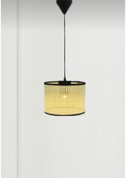 Modern Rattan Boheme Tasarım Salon Mutfak Oturma Odası Avize Hazeran Tekli Avize Hasır 15 Cm