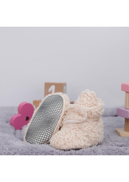 Teddy Bebek Pandufu, Kaydırmaz Taban, Organik Pamuk Astar, Ev Kreş Ayakkabısı, Bej