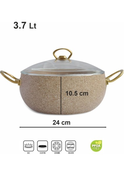 Tekno Trust Bpa Free Altın Renk Kulplu Granit Derin Tencere 24 cm 2 24 cm Bej 3 - 5 L Granit Alüminyum