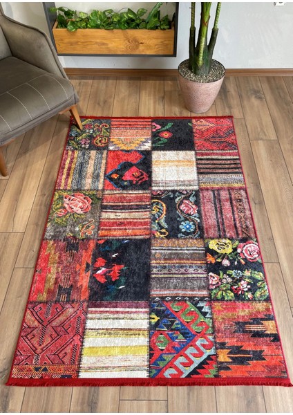 Kaymaz Yolluk Dokuma Taban Patchwork Kilim Makinada Yıkanabilir Halı