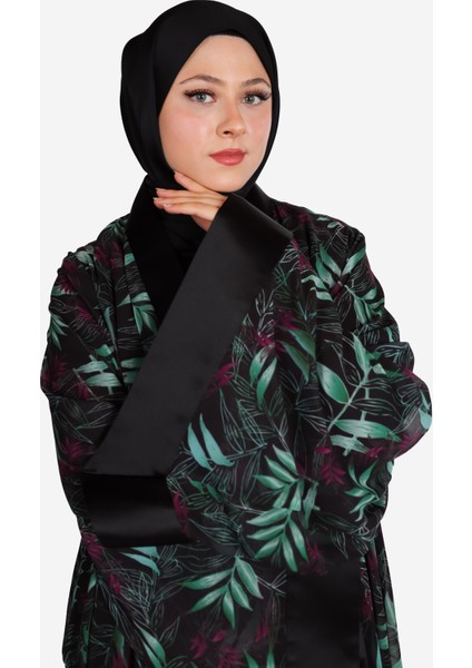 Harika Wear Çiçekli Şifon Kimono (Abaya - Ferace )