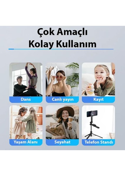 Uzaktan Kumandalı Bluetooth Selfie Çucuğu Monopod Uzunluk Ayarlamalı Tripod Canlı Yayın Standı