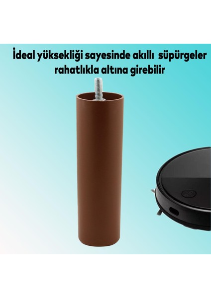 Mobilya Kanepe Koltuk Baza Yükseltici M8 Civatalı İnce Diş Destek Ayağı Kahve 15 cm 8 Adet