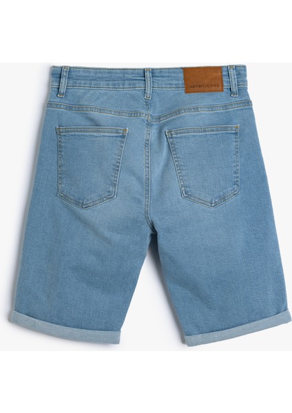 Slim Fit Kot Şort Bermuda Cep Detaylı Pamuklu fiyatları