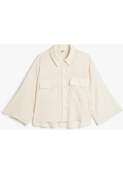 Geniş Uzun Kol Gömlek Dokulu Kapaklı Çift Cepli