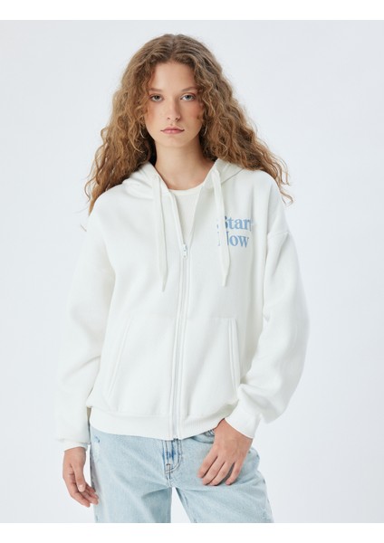 Fermuarlı Sweatshirt Kapüşonlu Oversize Kanguru Cepli Slogan Baskılı Şardonlu modelleri