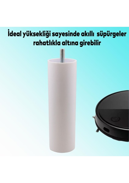 Mobilya Kanepe Koltuk Baza Yükseltici M8 Civatalı İnce Diş Destek Ayağı Beyaz 15 cm 4 Adet