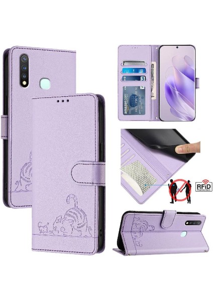 Vıvo Y19/Y5S Kart Yuvası Tutucu Için Kickstand Cüzdan Kapak Çevirin Kedi Rfıd (Yurt Dışından)