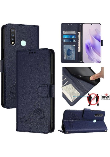 Vıvo Y19/Y5S Kart Yuvası Tutucu Için Kickstand Cüzdan Kapak Çevirin Kedi Rfıd (Yurt Dışından)