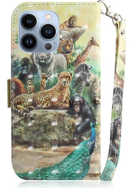 IPhone 14 Pro Max Manyetik Kapatma Pu Kart Için 3D Boyalı Koruyucu Kılıf (Yurt Dışından)