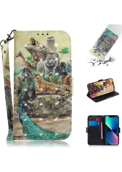 IPhone 14 Için 3D Boyalı Koruyucu Kılıf Artı Pu Deri Kordon Manyetik (Yurt Dışından)