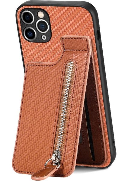 IPhone 11 Için Kılıf Pro Max Standı Crad Yuvası Fermuar Cüzdan Manyetik Araç Montaj (Yurt Dışından)